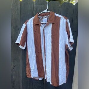 Denim & Flower brown and white striped button down shirt